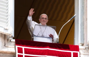 Pope Francis waves during the Angelus at the Vatican July 18, 2021. Vatican Media/CNA.